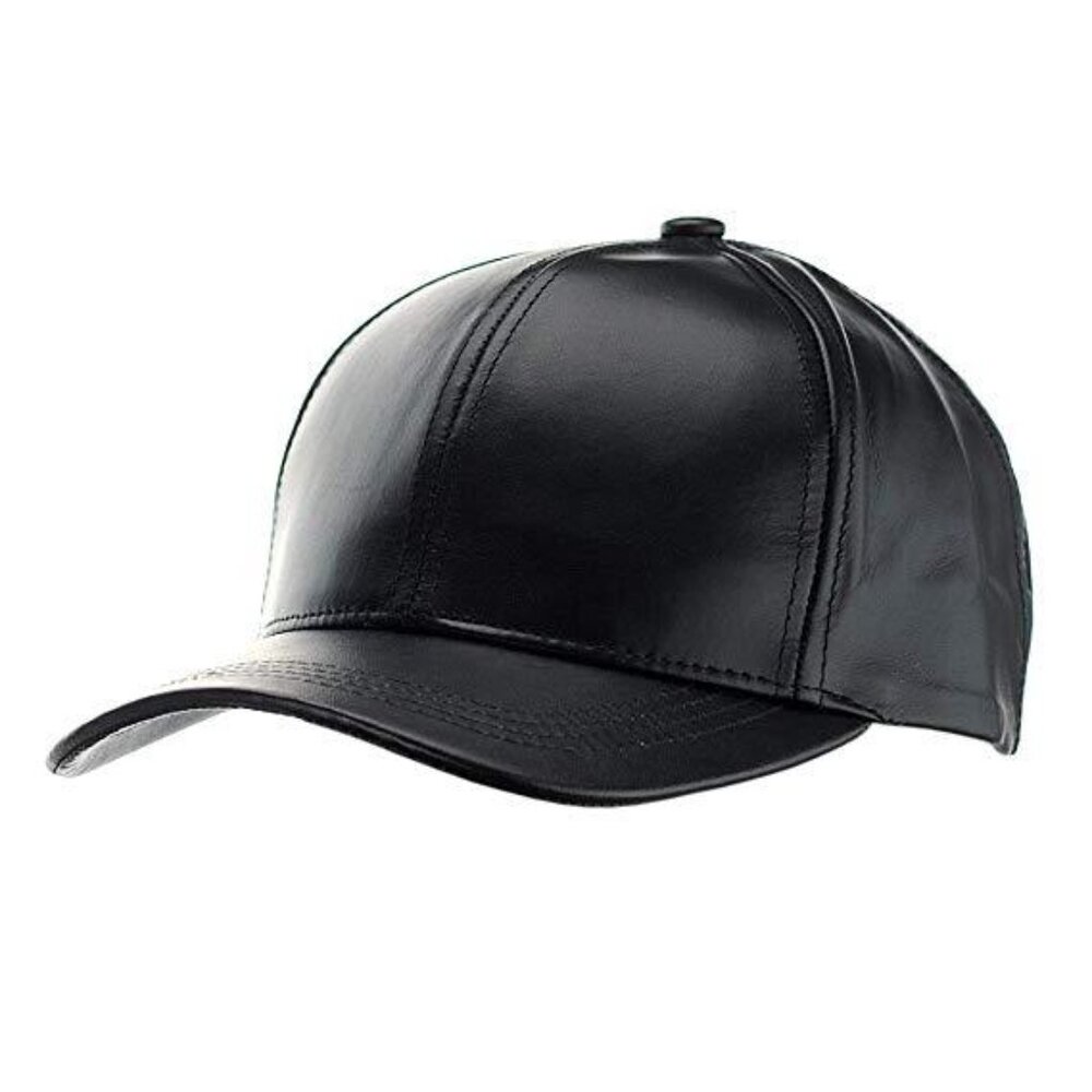 Unisex Lambskin Leather Adjustable Velcro Black Baseball Cap